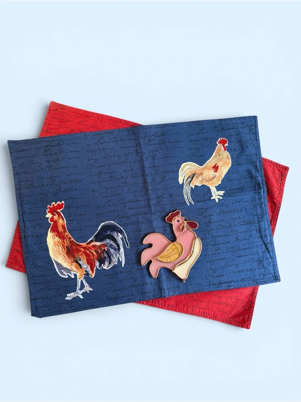Williams Sonoma Rooster Placemats and Stained Glass Bundle